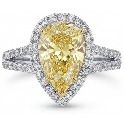 Pear Cut Canary Yellow Diamond ring in Two-Tone 14K Gold – angle view