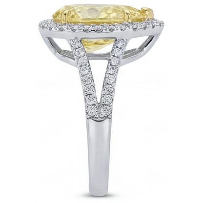 Pear Cut Canary Yellow Diamond ring in Two-Tone 14K Gold – back view