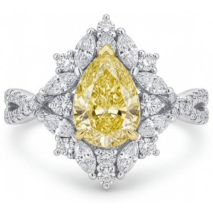 Pear Shape Canary Yellow Diamond ring in 14 Karat Two Tone Gold – main view