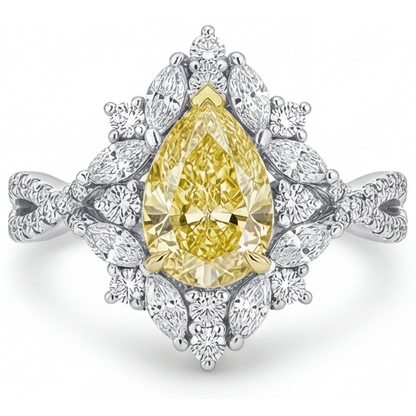 Canary Yellow Diamond Statement Ring 1.75-ct 14 Karat Two Tone Gold – front view