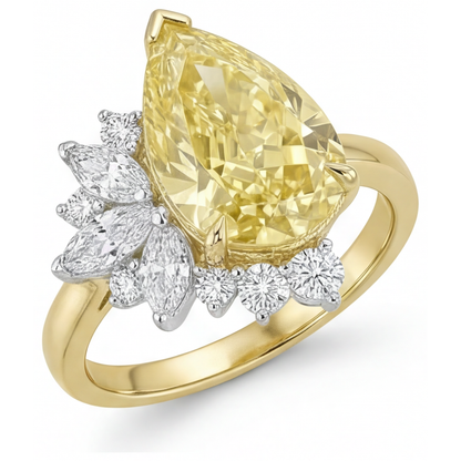Pear Shape Canary Yellow Diamond ring in 14 Karat Two Tone Gold – angle view