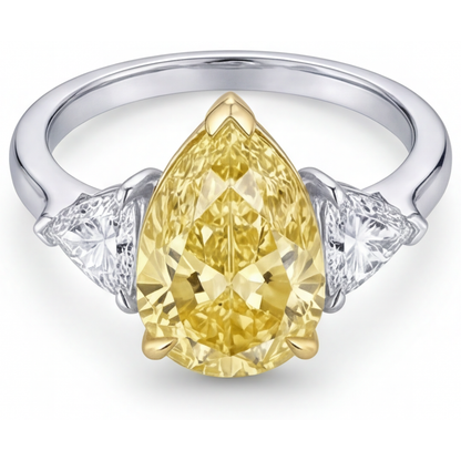 Earth-Mined Canary Yellow Diamond Three Stone Ring – profile view