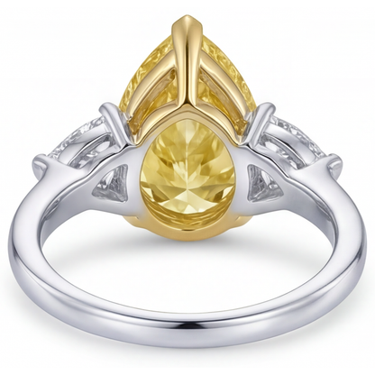 Pear Shape Canary Yellow Diamond ring in 14K Two Tone Gold – top view
