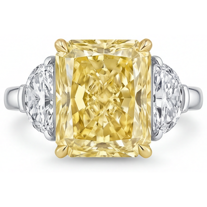 Canary Yellow Diamond Radiant Three Stone Ring in 14K Two Tone Gold – main view