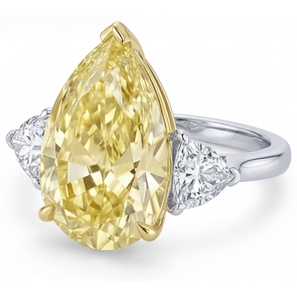 Handcrafted Canary Yellow Diamond Trilogy Ring 5 ct – angle view