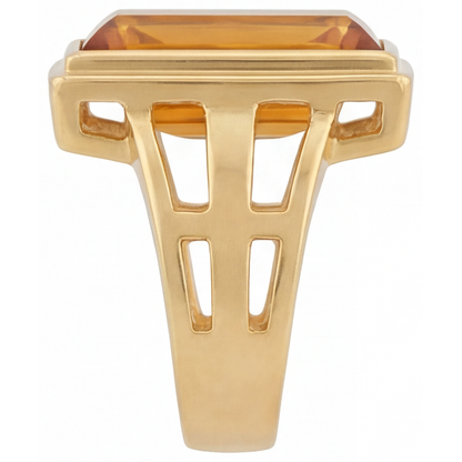 Citrine Emerald Cut Gemstone Ring in 14K Yellow Gold – angle view