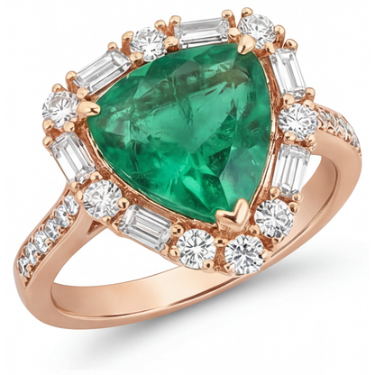 Earth-Mined Colombian Emerald Halo Engagement Ring – front view