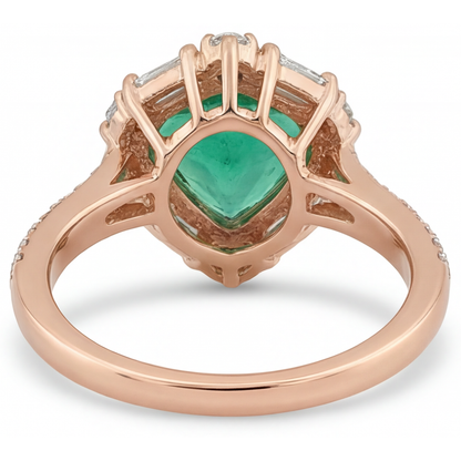 Halo Engagement Ring 14K Rose Gold with Colombian Emerald – top view
