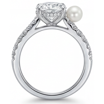 Authentic Cultured Pearl Solitaire Ring with Accents 3 ct 14K White Gold – angle view