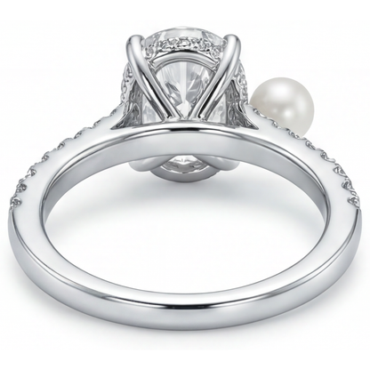 Authentic Cultured Pearl Solitaire Ring with Accents 3 ct 14K White Gold – profile view
