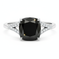 Cushion Black Diamond Cathedral Pave Ring Natural 14K White Gold