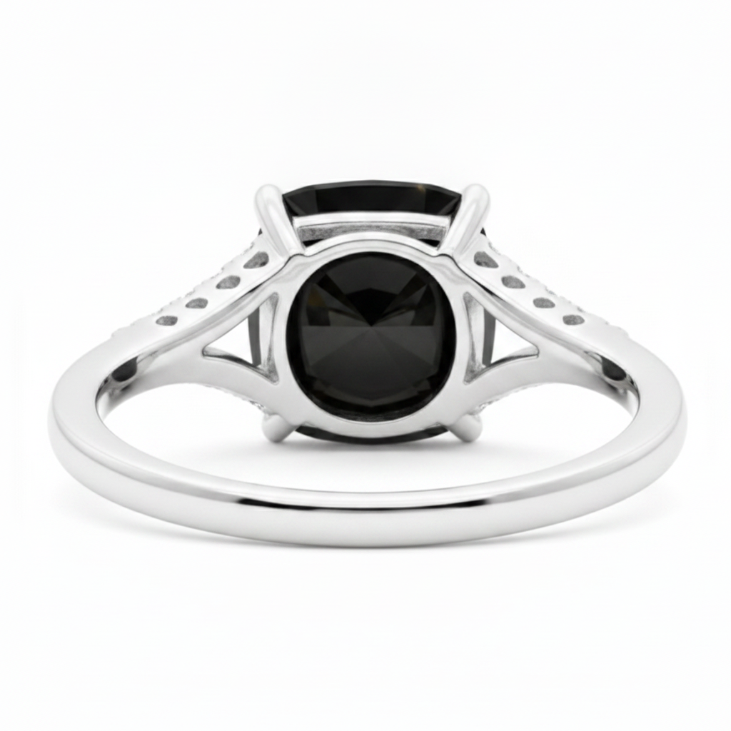 Cushion Black Diamond Cathedral Pave Ring Natural 14K White Gold