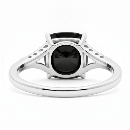Cushion Black Diamond Cathedral Pave Ring Natural 14K White Gold