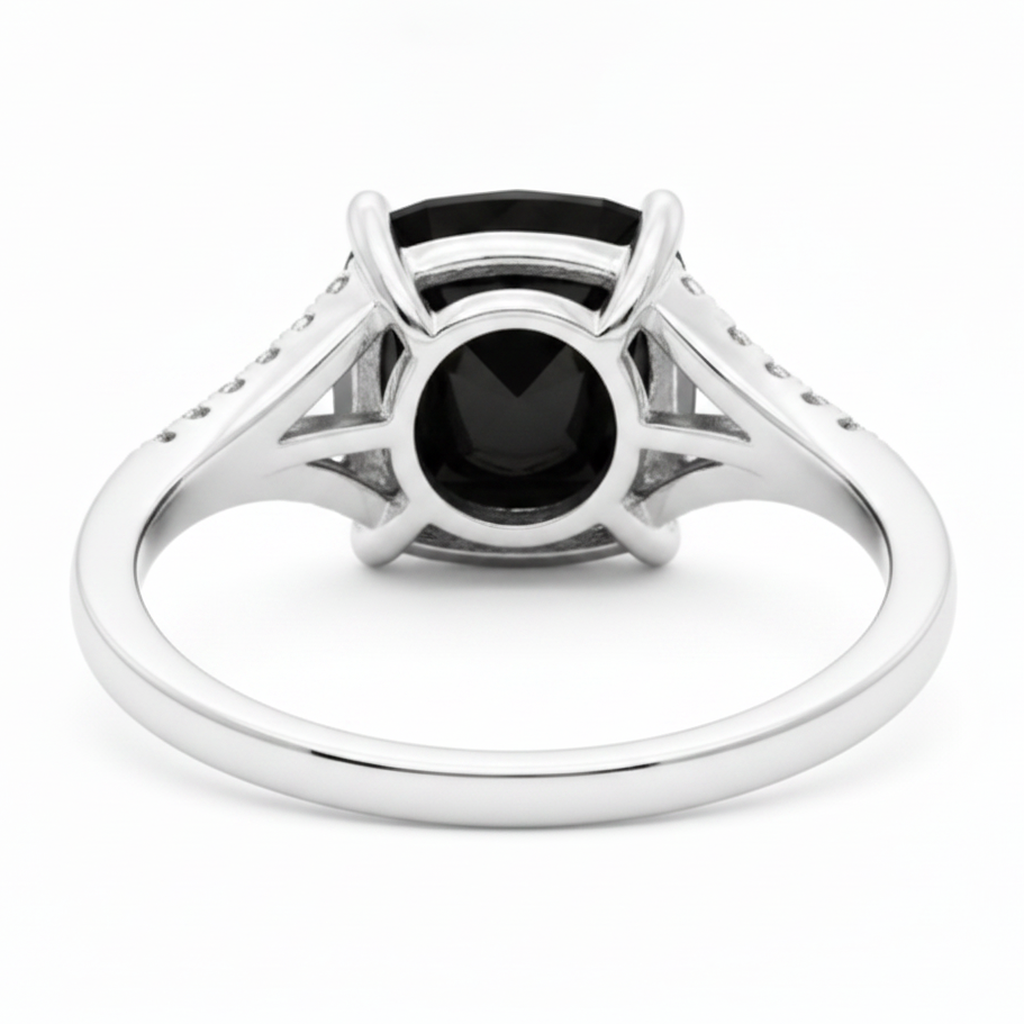 Cushion Black Diamond Cathedral Pave Ring Natural 14K White Gold