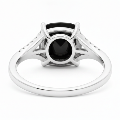 Cushion Black Diamond Cathedral Pave Ring Natural 14K White Gold