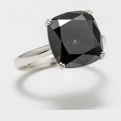 Cushion Black Diamond Solitaire Ring Natural 14K White Gold