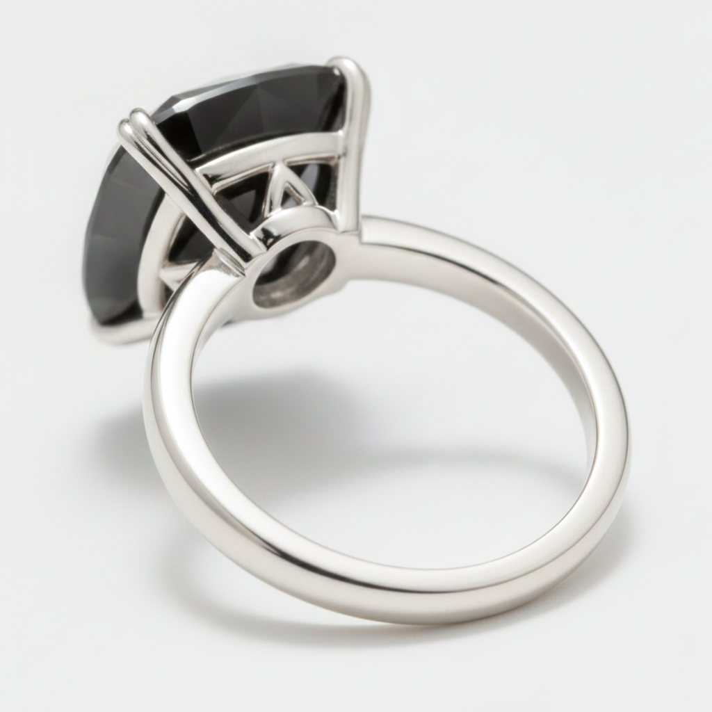 Cushion Black Diamond Solitaire Ring Natural 14K White Gold