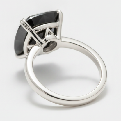 Cushion Black Diamond Solitaire Ring Natural 14K White Gold