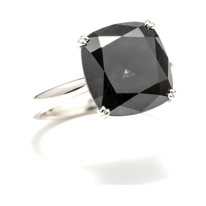 Cushion Black Diamond Solitaire Ring Natural 14K White Gold