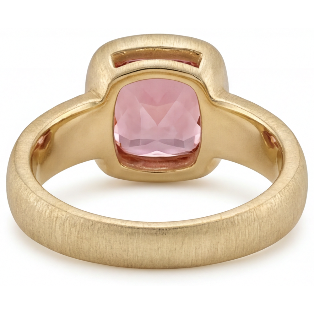 Cushion Lab Grown Padparadscha Bezel Solitaire Ring 14K Yellow Gold