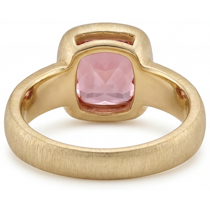 Cushion Lab Grown Padparadscha Bezel Solitaire Ring 14K Yellow Gold