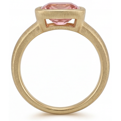 Cushion Lab Grown Padparadscha Bezel Solitaire Ring 14K Yellow Gold