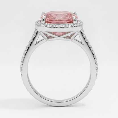 Cushion Padparadscha and White Diamond Halo Ring Natural 14K White Gold