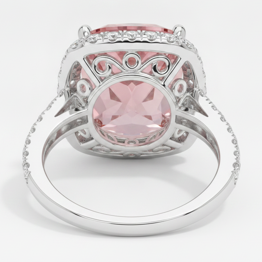 Cushion Padparadscha and White Diamond Halo Ring Natural 14K White Gold