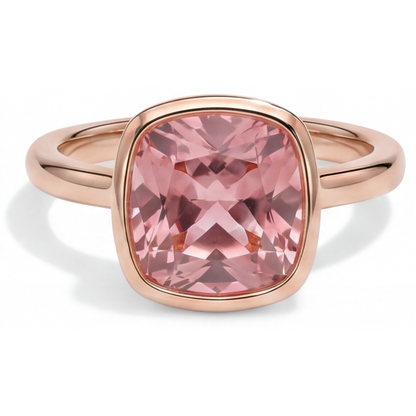 Cushion Padparadscha Bezel Solitaire Ring Natural 14K Rose Gold