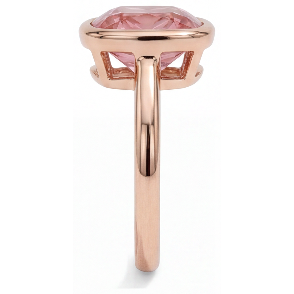 Cushion Padparadscha Bezel Solitaire Ring Natural 14K Rose Gold