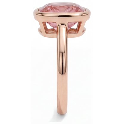 Cushion Padparadscha Bezel Solitaire Ring Natural 14K Rose Gold