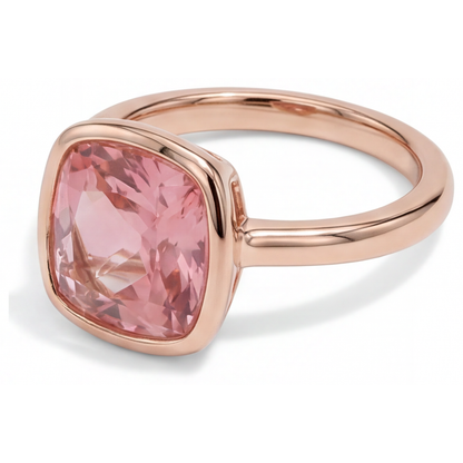 Cushion Padparadscha Bezel Solitaire Ring Natural 14K Rose Gold
