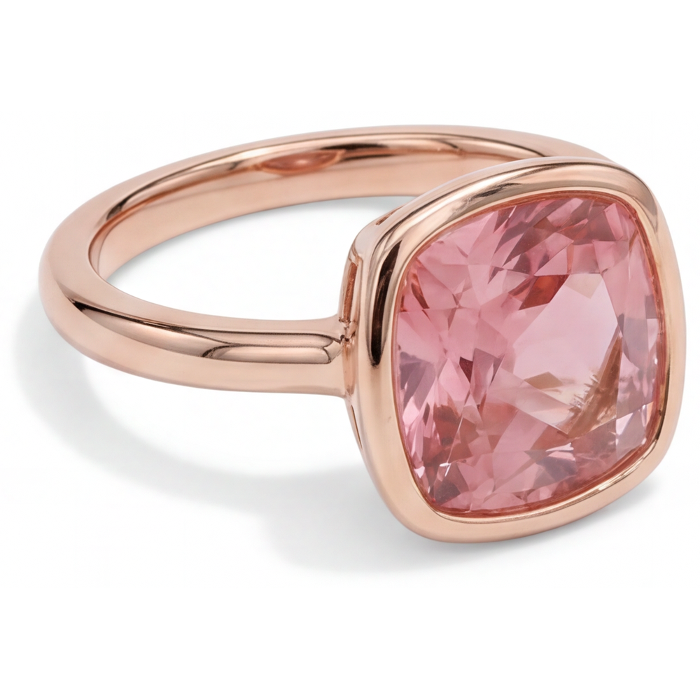 Cushion Padparadscha Bezel Solitaire Ring Natural 14K Rose Gold