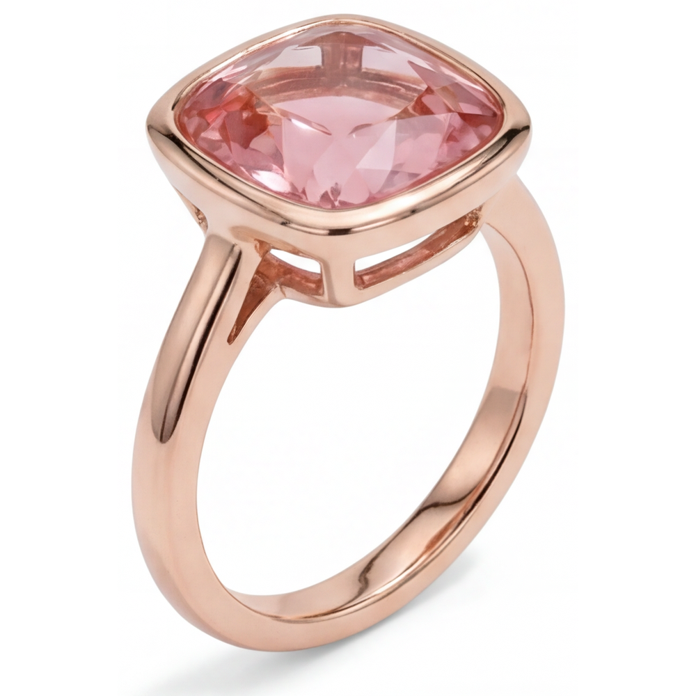 Cushion Padparadscha Bezel Solitaire Ring Natural 14K Rose Gold
