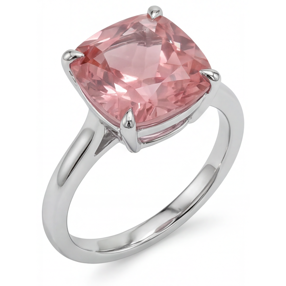 Cushion Padparadscha Solitaire Ring Natural 14K White Gold