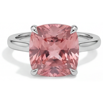Cushion Padparadscha Solitaire Ring Natural 14K White Gold