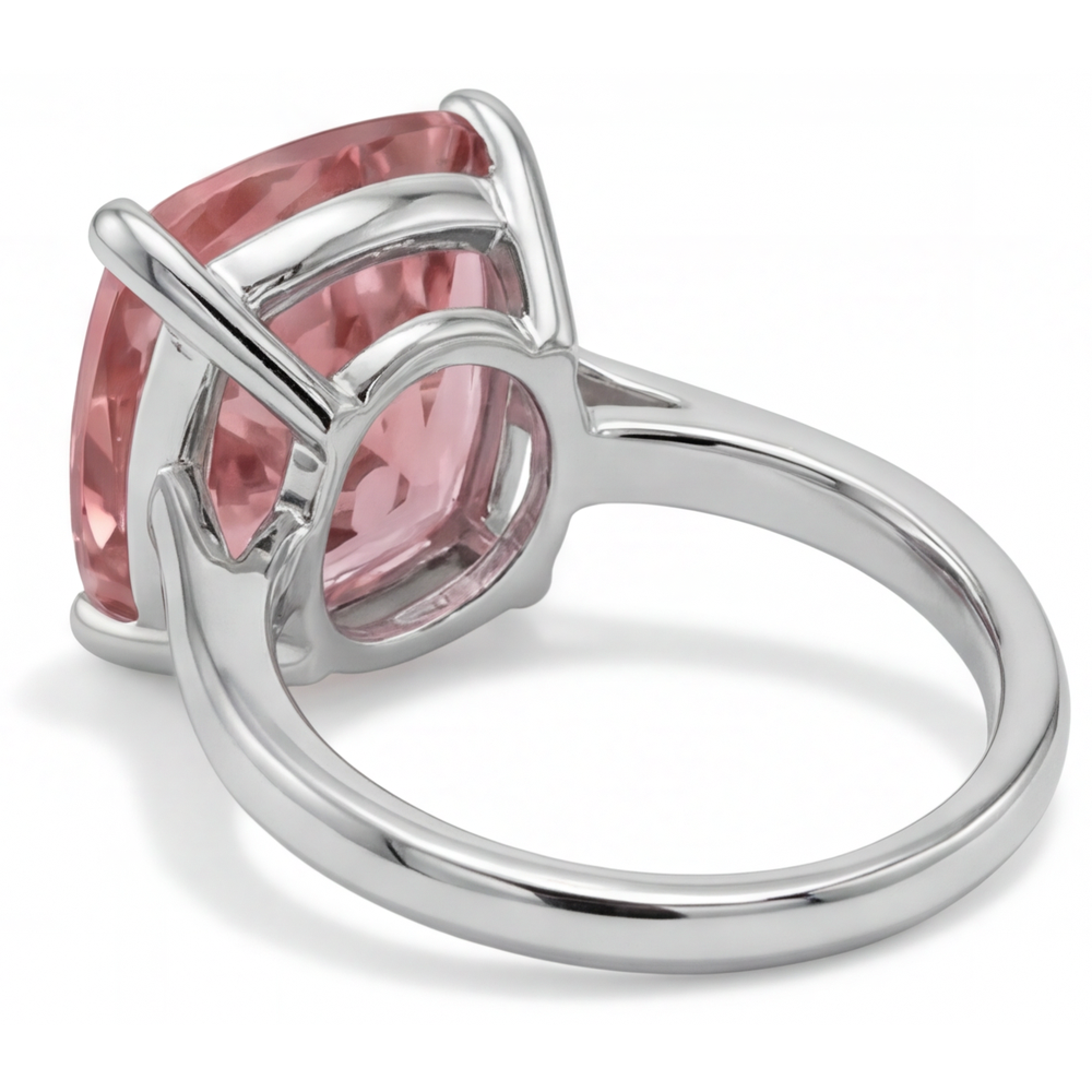 Cushion Padparadscha Solitaire Ring Natural 14K White Gold
