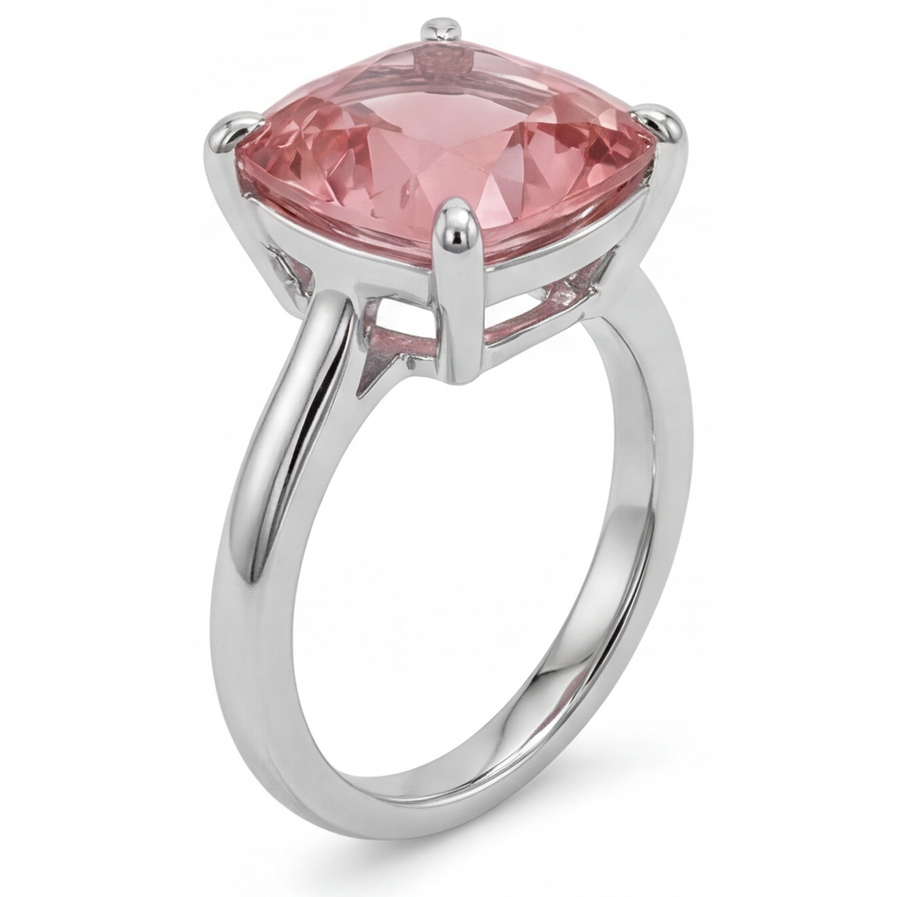 Cushion Padparadscha Solitaire Ring Natural 14K White Gold