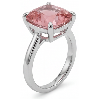 Cushion Padparadscha Solitaire Ring Natural 14K White Gold