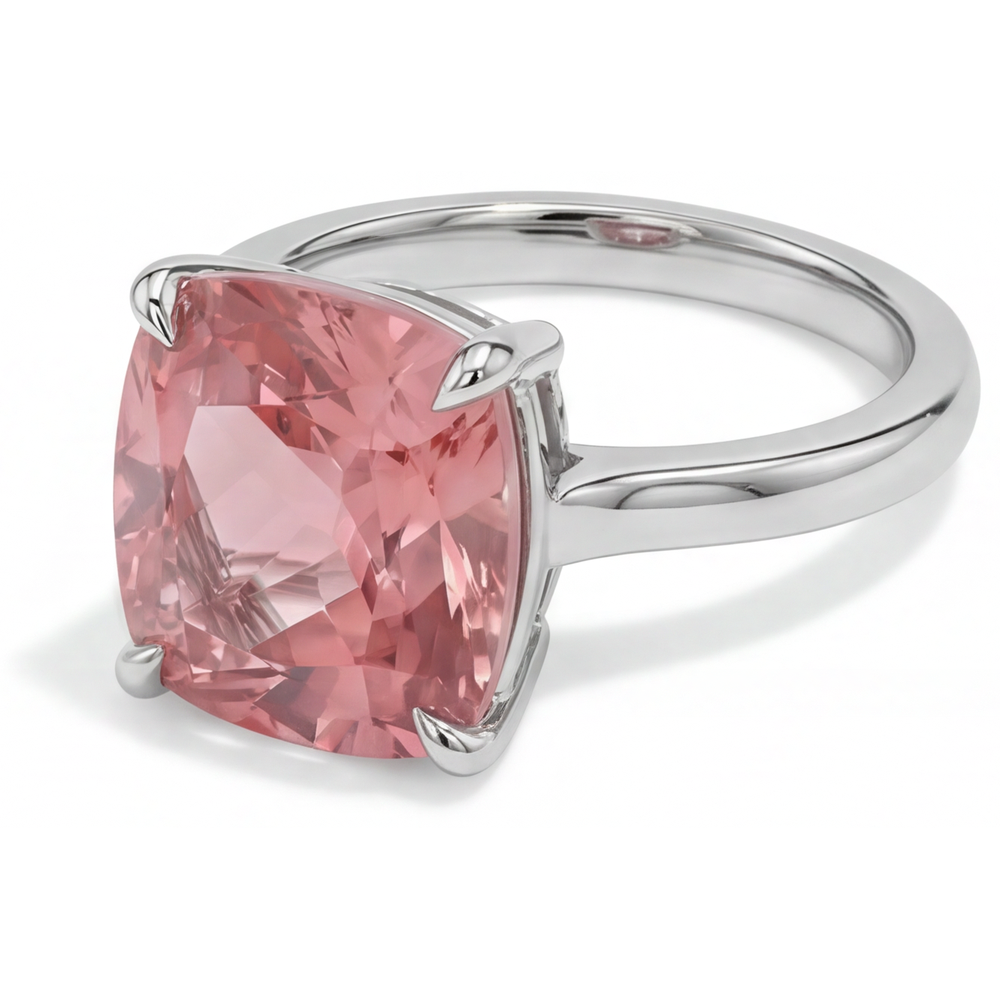 Cushion Padparadscha Solitaire Ring Natural 14K White Gold
