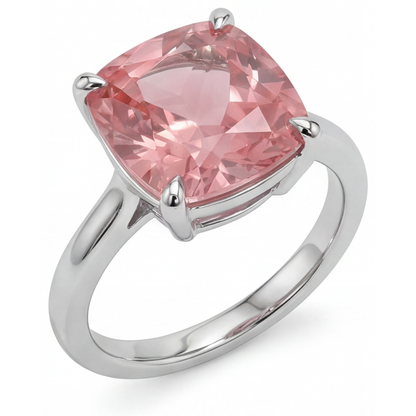 Cushion Padparadscha Solitaire Ring Natural 14K White Gold