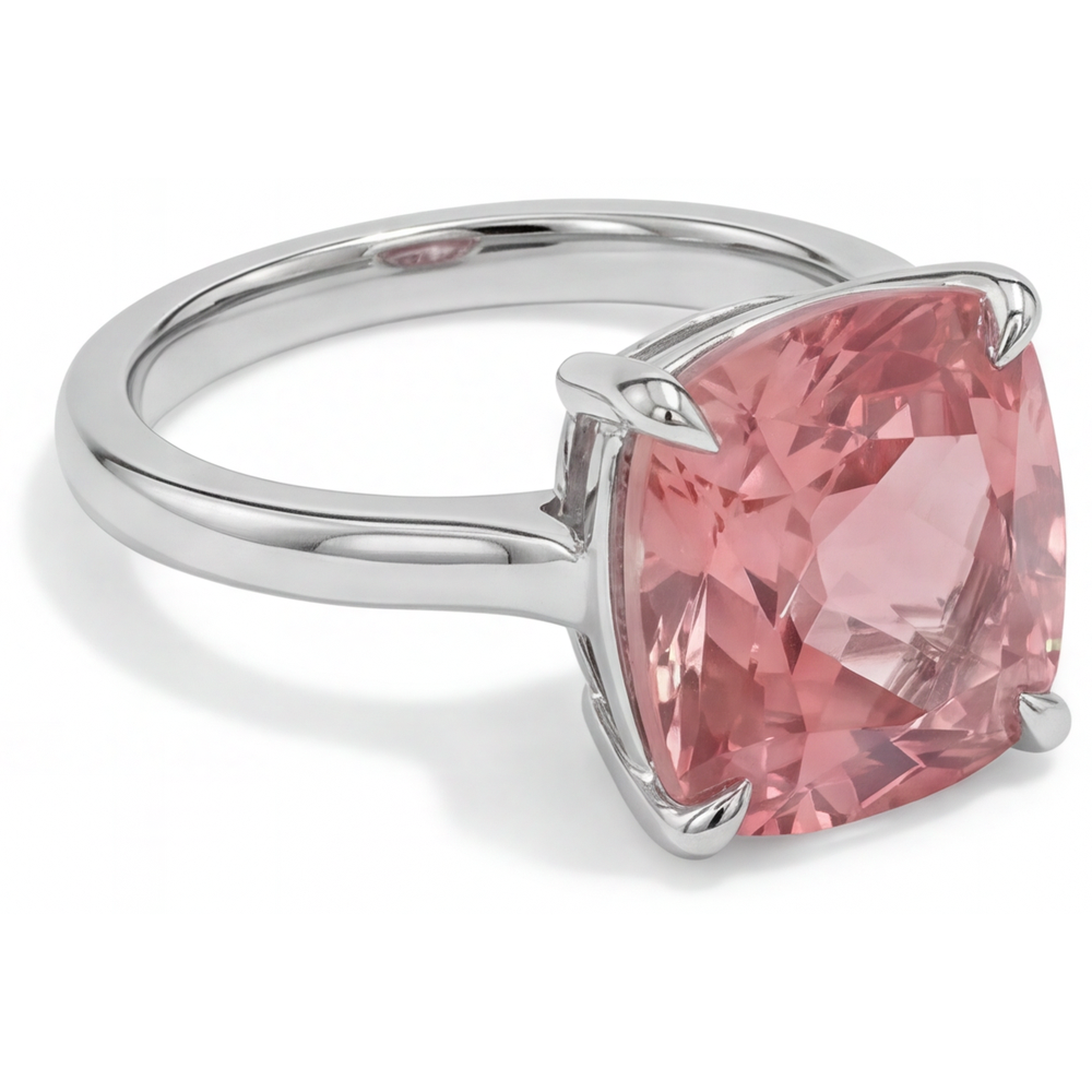 Cushion Padparadscha Solitaire Ring Natural 14K White Gold