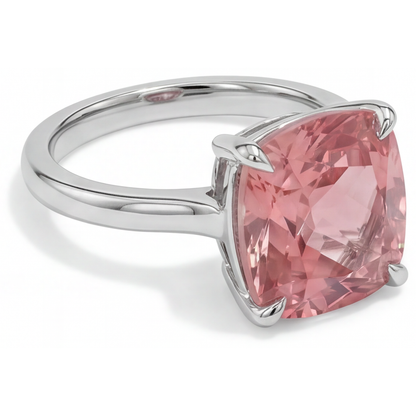 Cushion Padparadscha Solitaire Ring Natural 14K White Gold
