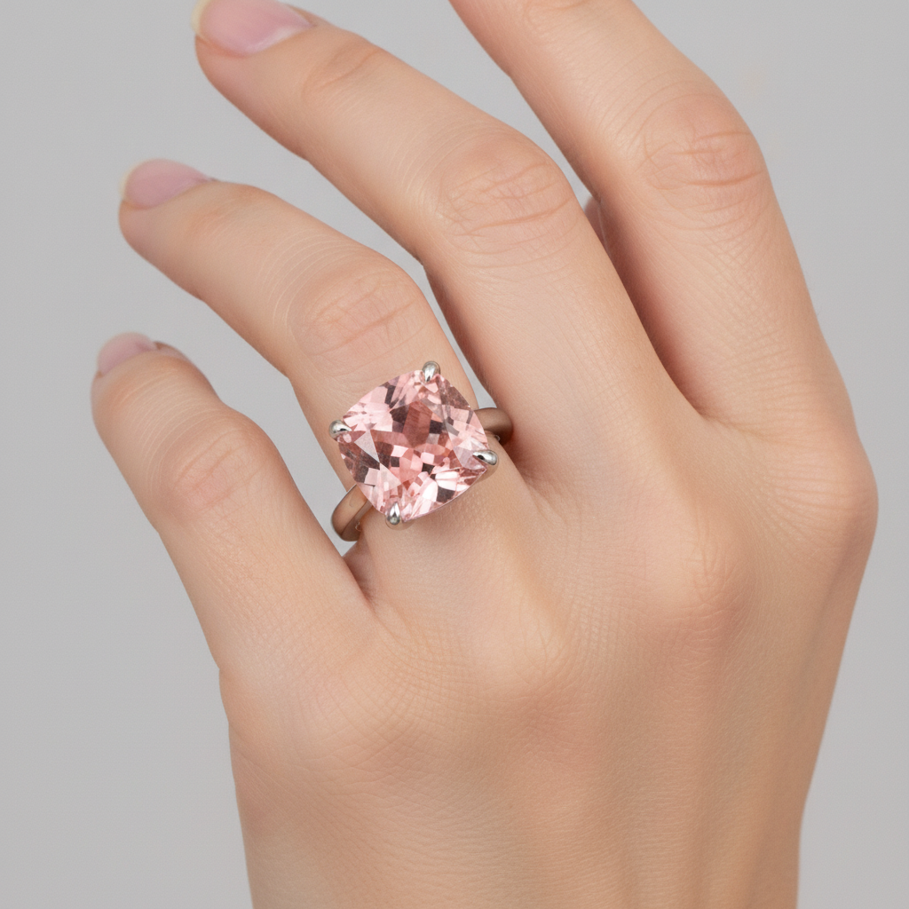 Cushion Padparadscha Solitaire Ring Natural 14K White Gold