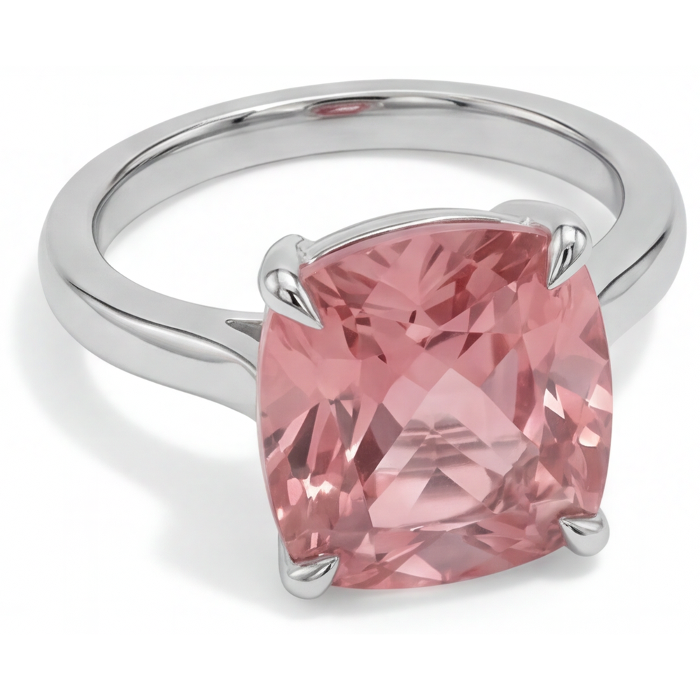 Cushion Padparadscha Solitaire Ring Natural 14K White Gold