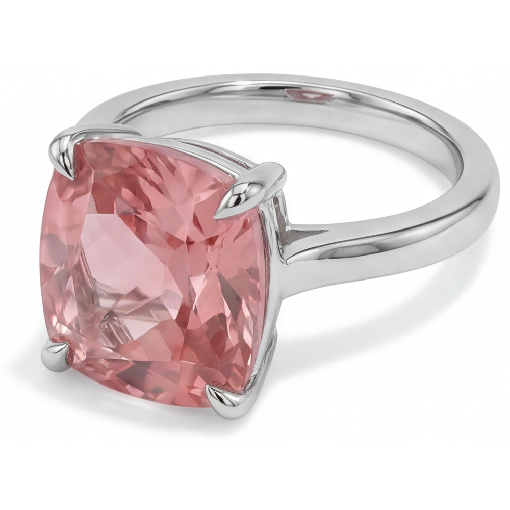 Cushion Padparadscha Solitaire Ring Natural 14K White Gold