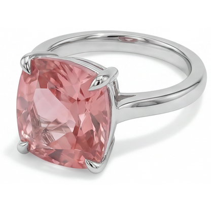Cushion Padparadscha Solitaire Ring Natural 14K White Gold