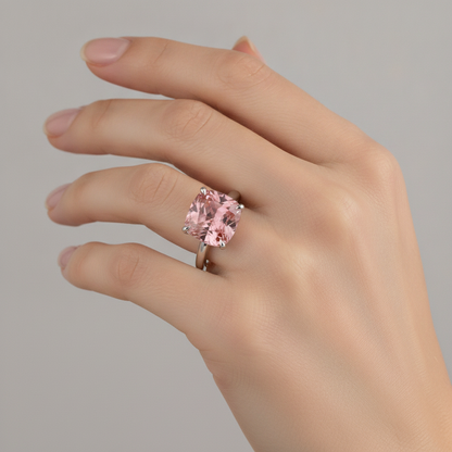 Cushion Padparadscha Solitaire Ring Natural 14K White Gold