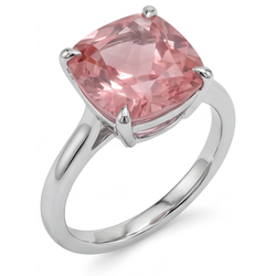Cushion Padparadscha Cathedral Solitaire Ring Natural 14K White Gold