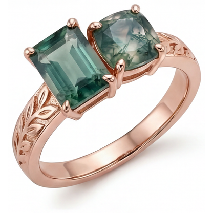 Natural Dendritic Agate Gemstone Ring 1.50 ct 14 Karat Rose Gold – side view